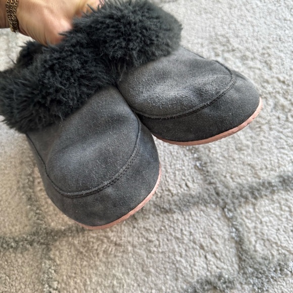 SOREL slippers GO COFFEE RUN gray leather faux fur slip on slides shoes 8 - Picture 11 of 12